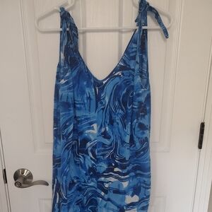 Payton & Parker Blue Marble Print Sleeveless Dress Linen Blend